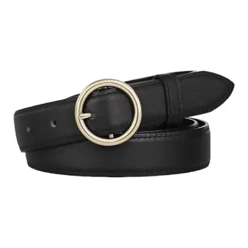 AUGTARLION Practical Lightweight Round Metal Buckle Leather Belts Women's Black Width 2.3cm