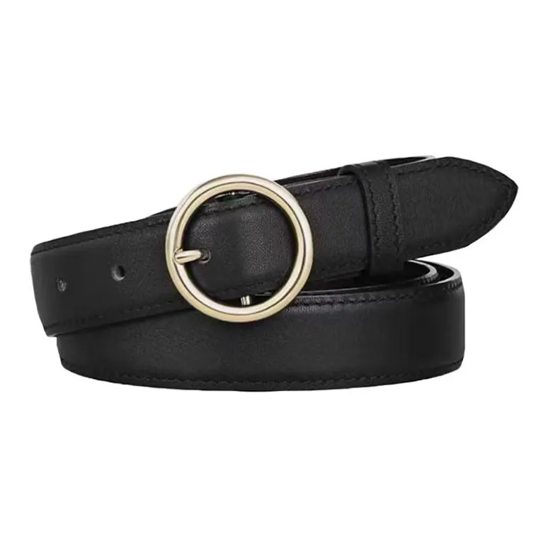 AUGTARLION Practical Lightweight Round Metal Buckle Leather Belts Women's Black Width 2.3cm-0