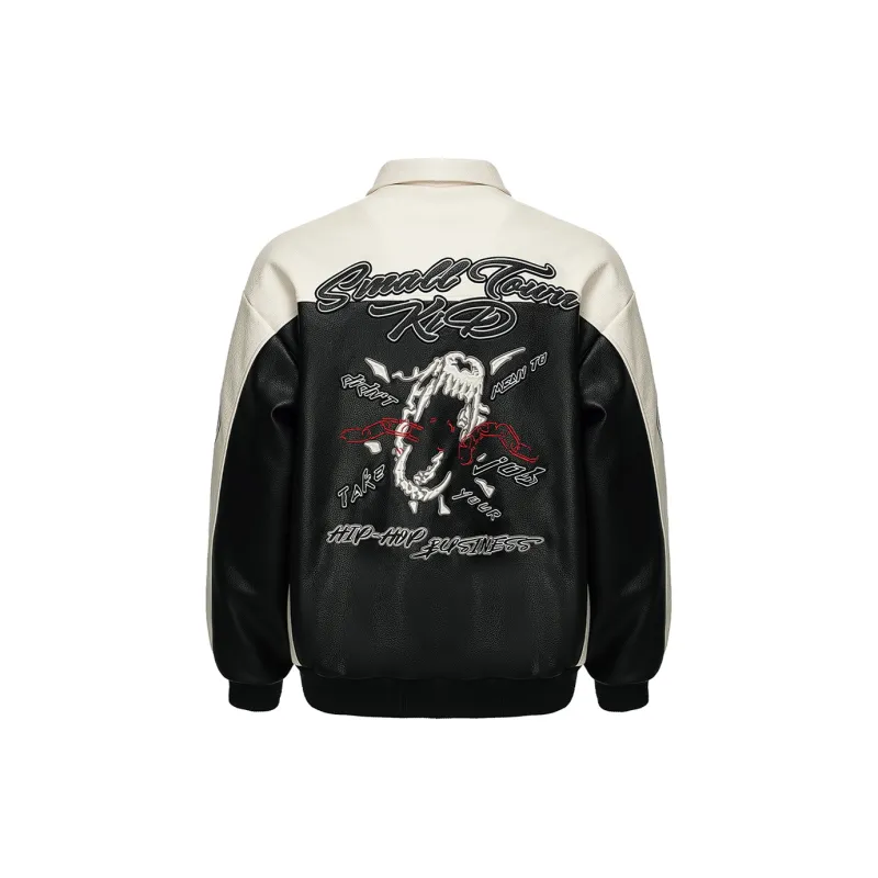 STK SMALL TOWN KID Leather Jacket Unisex Black White-1