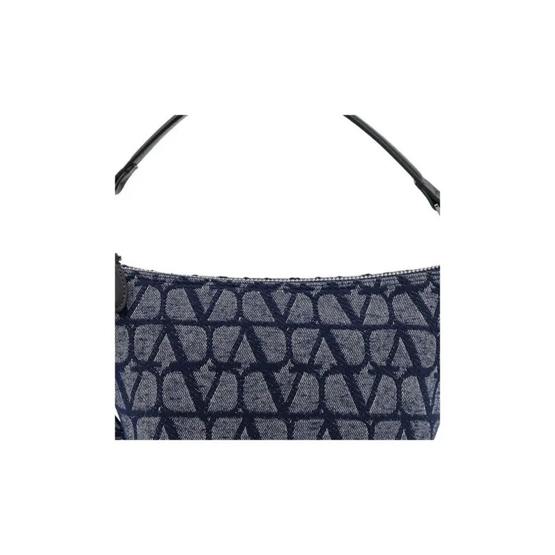 Valentino Cotton With Leather Portable Crossbody Bag, Shoulder Bag Men's Blue-3