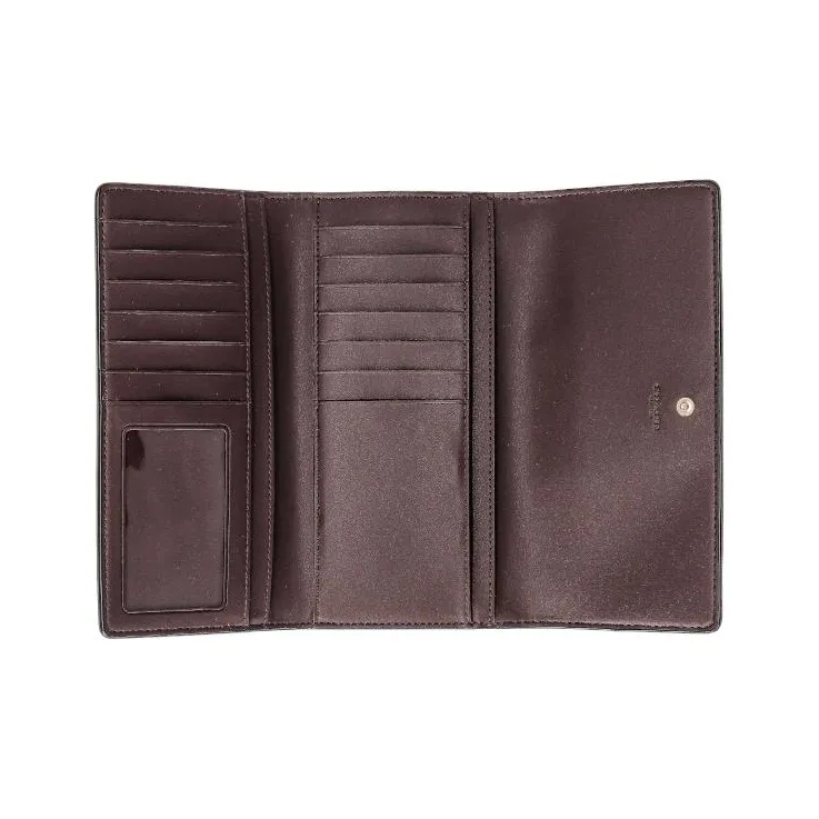 COACH Trifold Wallet Canvas With Leather Coin Purses Wallets Small Size Women's Coffee Stacked Green-4