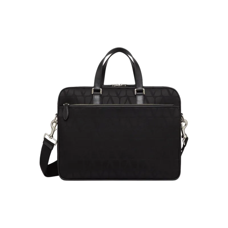 Valentino Calfskin Detail Briefcase, Shoulder Bag, Crossbody Bag, Handbag Men's Black-0