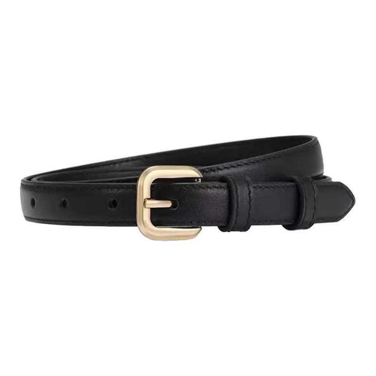 AUGTARLION Solid Color Thin Belt Metal Square Needle Buckle Style Leather Belts Women's Black/Brown Width  2.4cm-2