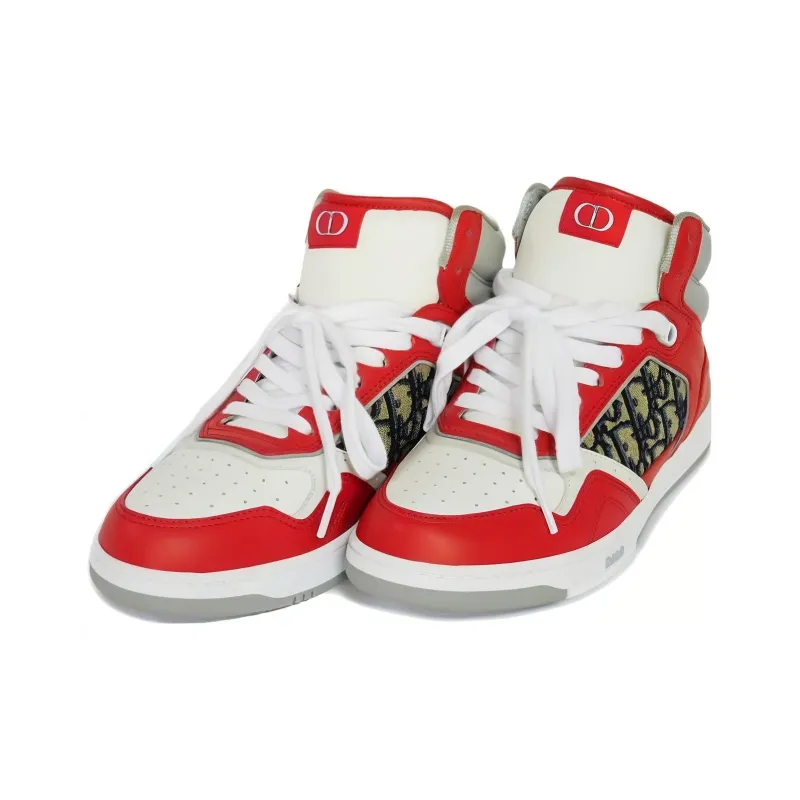 DIOR B27 High Red Gray And White Smooth Calfskin With Beige And Black DIOR Oblique Jacquard-1