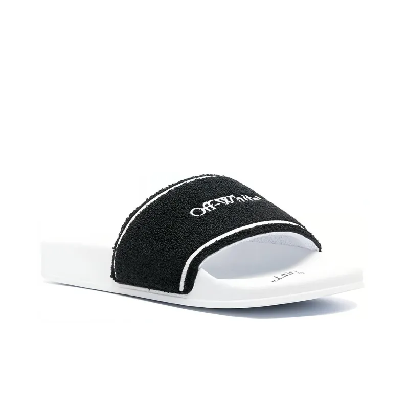 OFF WHITE Chenille Slide Logo Embroidered Black White-3