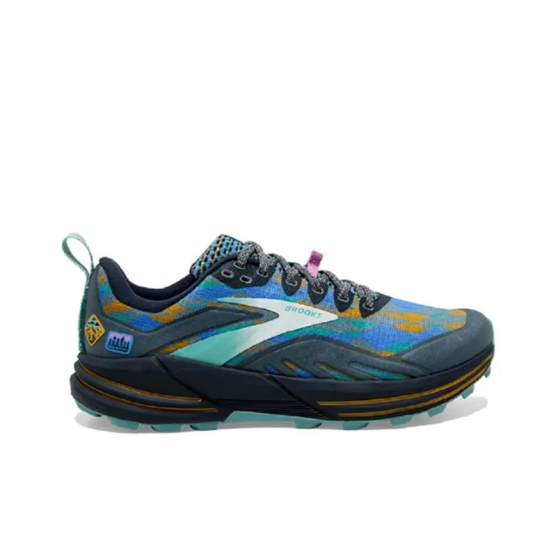 Brooks Cascadia 16 Cushioned Slip-Resistant Low-Top Running Shoes Women's Green Blue Yellow-1