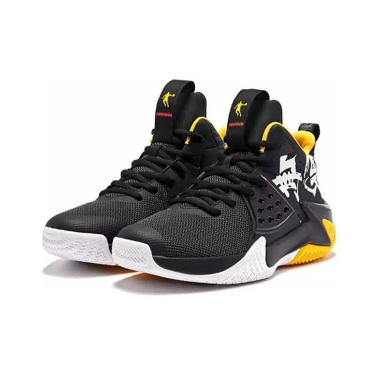 QIAODAN Cushioning Wear Resistant High Top Basketball Shoes Men's White Yellow-2