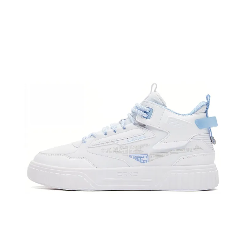 Erke Subjugate Slip Resistant Cushioning Wear Resistant Mid Top Skateboard Shoes Women's White Blue-0