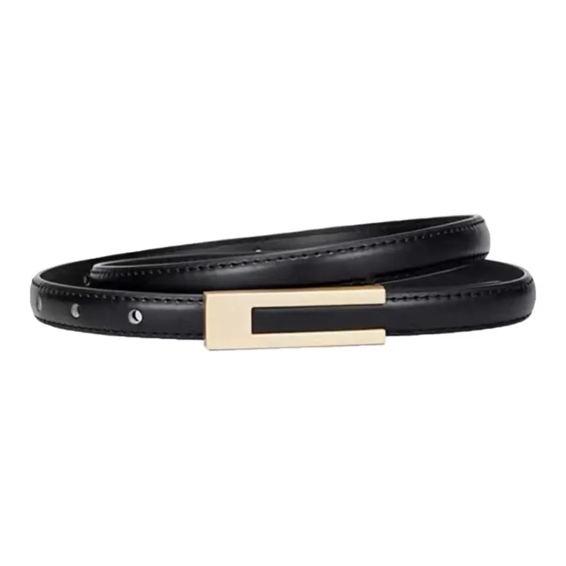 AUGTARLION French Vintage Buckle Skirt Accessories Metal Buckle Leather Belts Women's Black/Brown Width  2.4cm-2