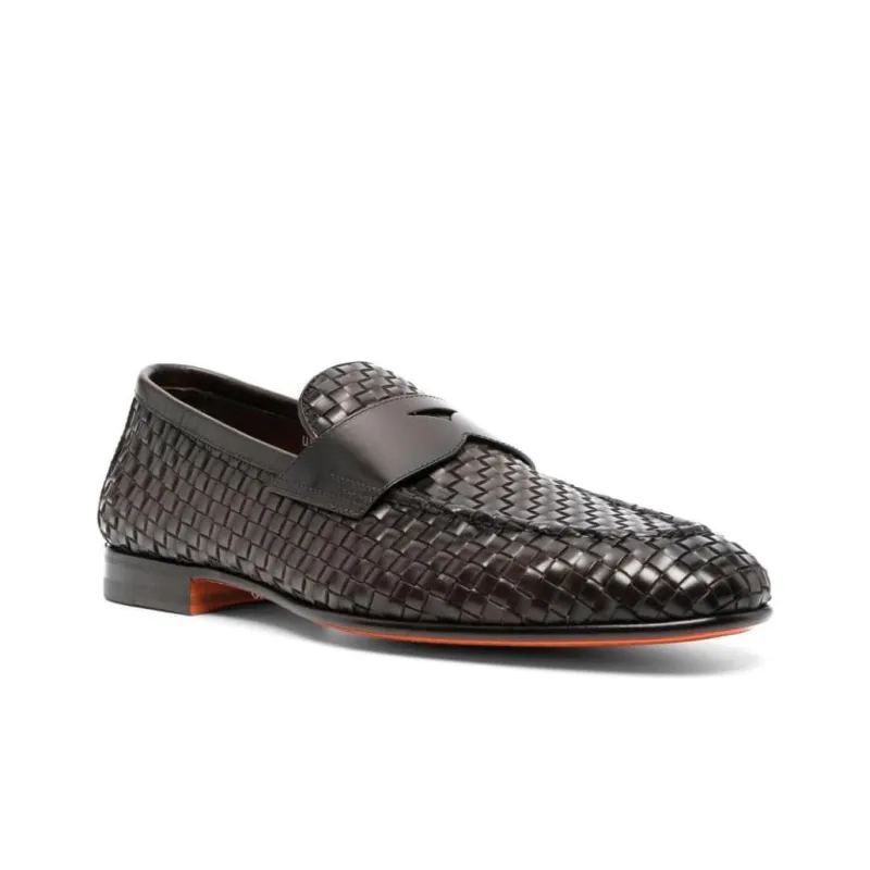 Santoni Almond Toe Woven Penny Loafers-2