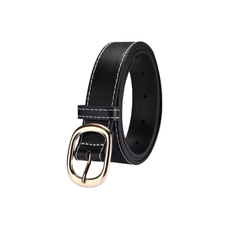 AUGTARLION Casual Individual Niche Metal Pin Buckle Leather Belts Women's Black Width 2.6cm-2