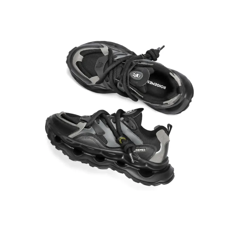BOIGEMES Low Top Chunky Sneakers Men's Black-2