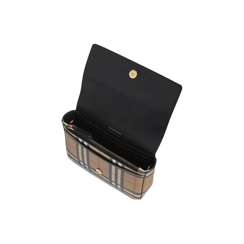 Burberry Hampshire Crossbody Vintage Check Leather Beige-2