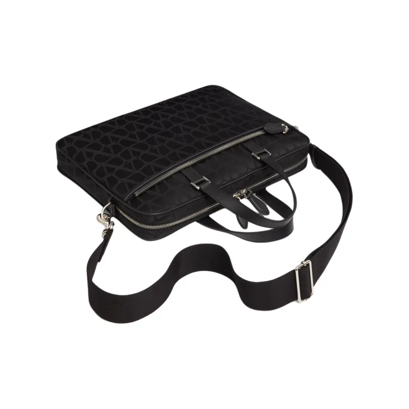 Valentino Calfskin Detail Briefcase, Shoulder Bag, Crossbody Bag, Handbag Men's Black-4