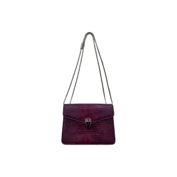 BVLGARI Water Snake Skin Handbag Shoulder Bag Women's Rose Red