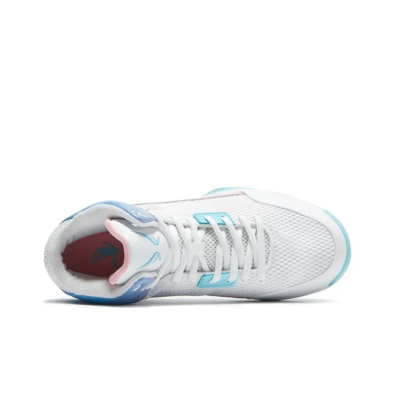 QIAODAN Slip Resistant Breathable High Top Basketball Shoes Men's White Blue-2