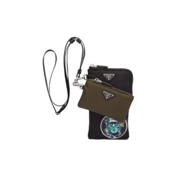 PRADA Recycled Nylon Coin Purse Men's Black & Olive Green