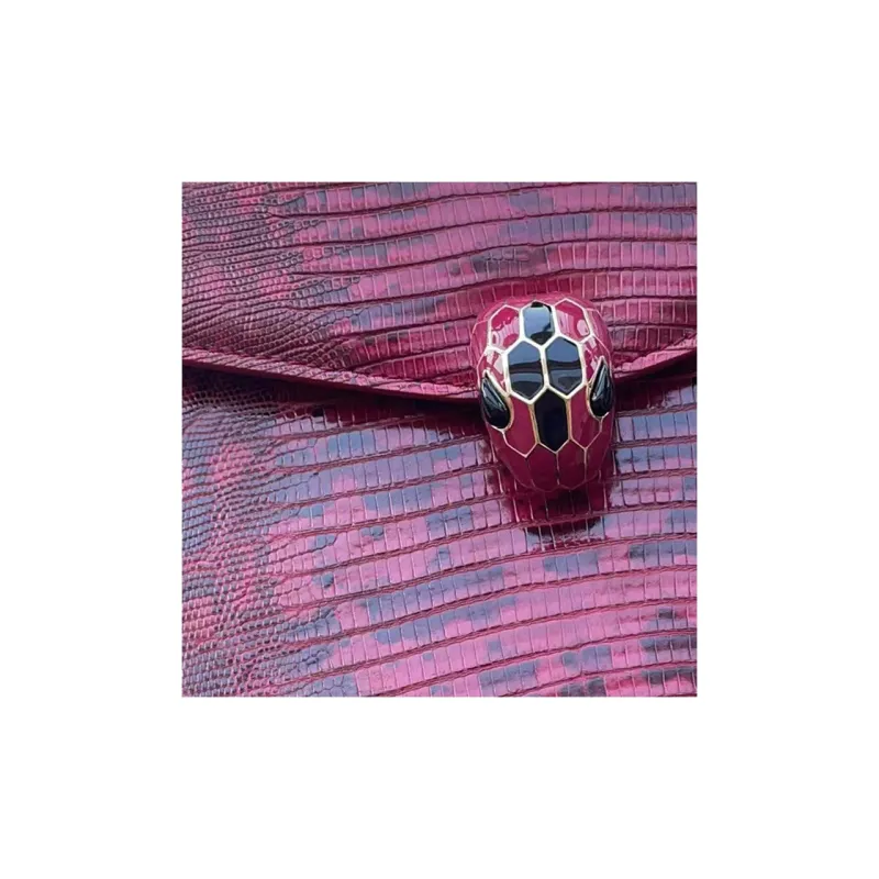 BVLGARI Water Snake Skin Handbag Shoulder Bag Women's Rose Red-4