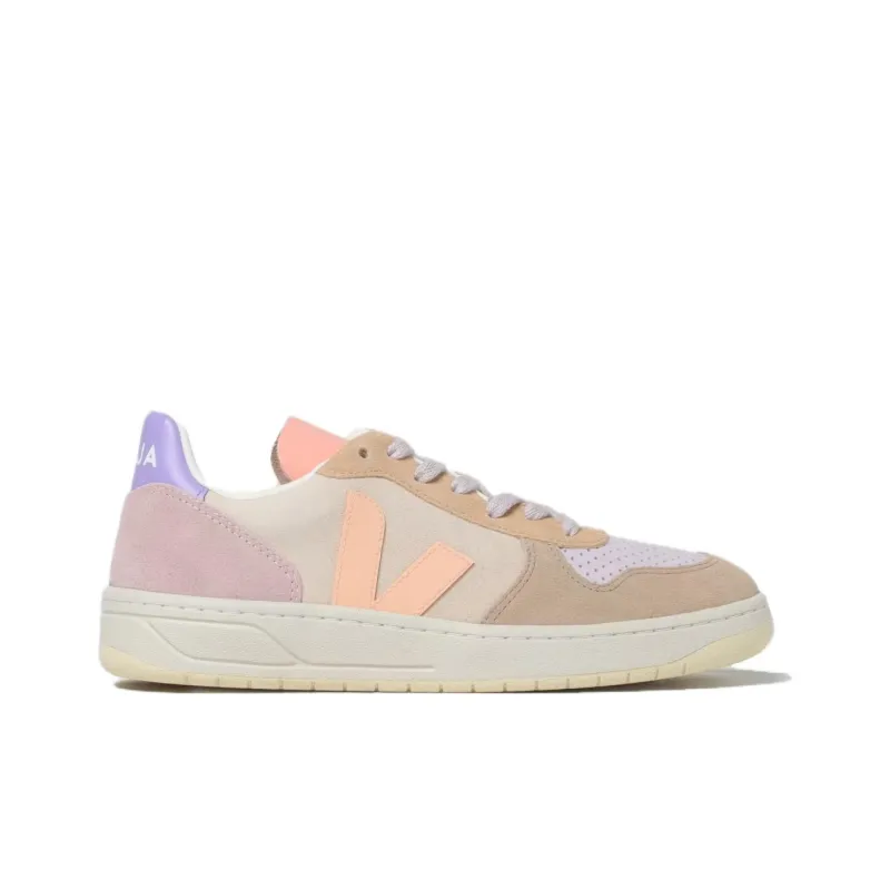 VEJA V 10 Lace Up Suede Sneakers 'Beige Yellow Pink' Women's-1