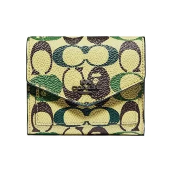 COACH Bape Collaboration Canvas Wallet Small Size Men's Yellow & Green