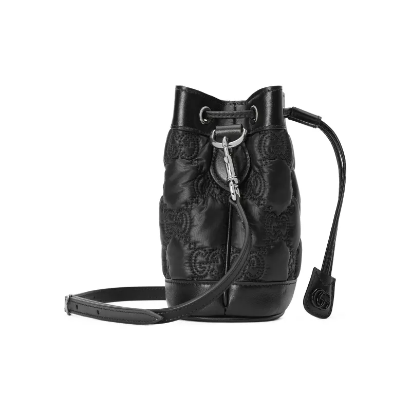 GUCCI GG Matelassé Nylon Leather Bucket Bag, Shoulder Bag, Crossbody Bag Mini Women's Black-4