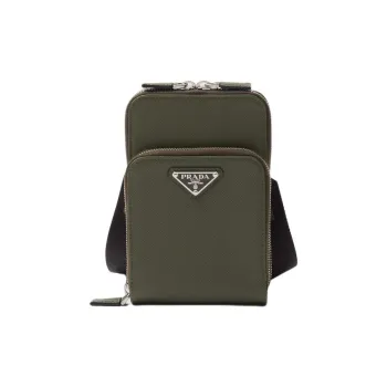 PRADA Saffiano Leather One Shoulder Crossbody Cell Phone Pouch Men's Green
