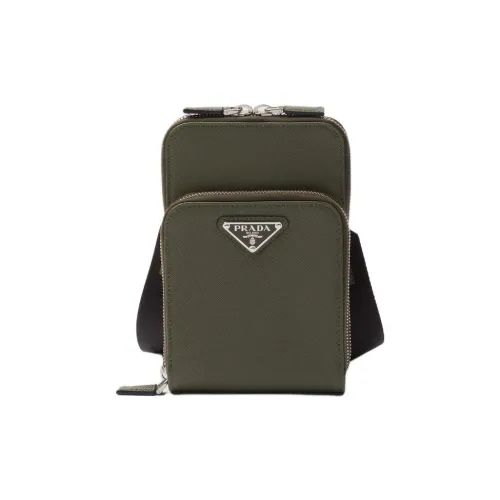 PRADA Saffiano Leather One Shoulder Crossbody Cell Phone Pouch Men's Green