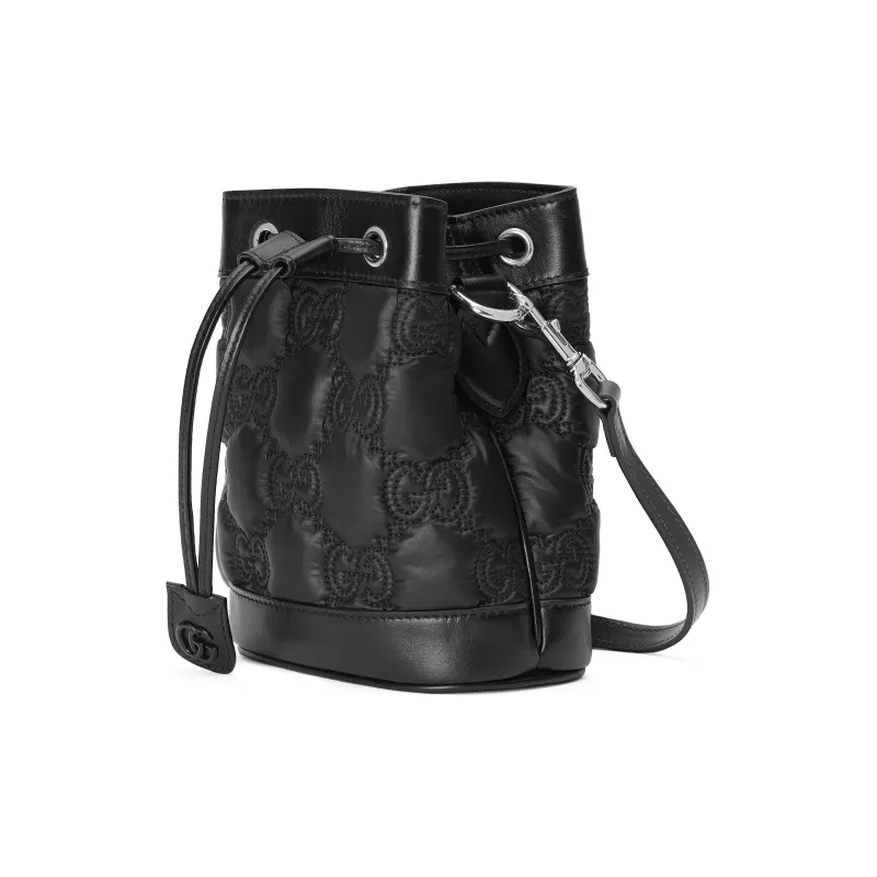 GUCCI GG Matelassé Nylon Leather Bucket Bag, Shoulder Bag, Crossbody Bag Mini Women's Black-2