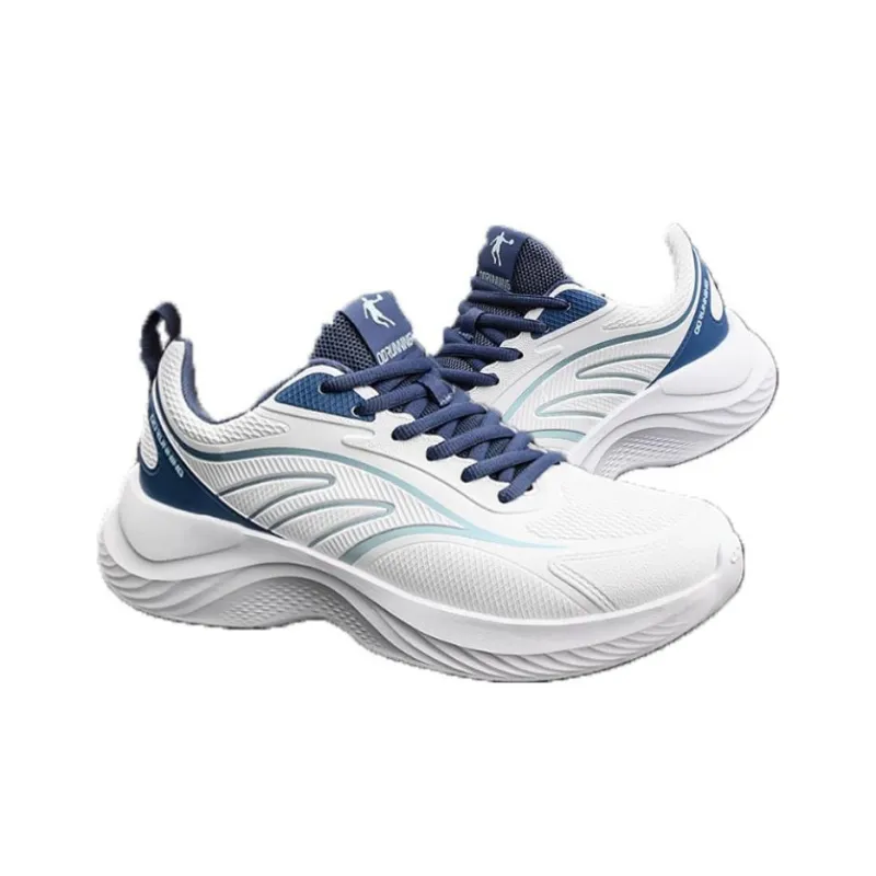 QIAODAN Slip Resistant Low Top Running Shoes Men's White Blue-3