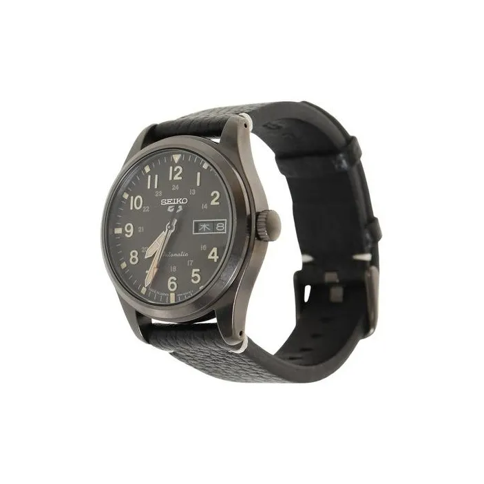SEIKO Mechanical Movement Genuine Leather Strap Watch Men's Watches Black Dial-3