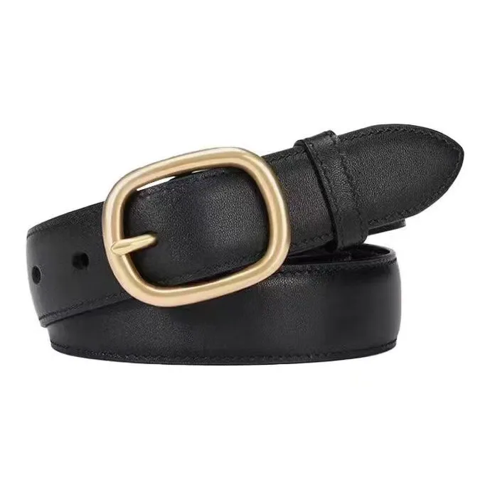 AUGTARLION Classic Minimalist Style Suit Trouser With Metal Buckle Leather Belts Women's Black/Coffee Width 2.3cm-0