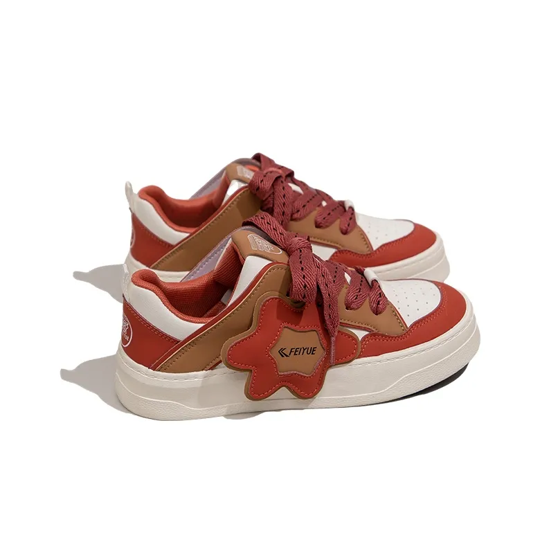Feiyue Anti-Slip And Wear-Resistant Height Increasing Low-Top Skateboard Shoes Women's Beige/Brown/Orange Red-3