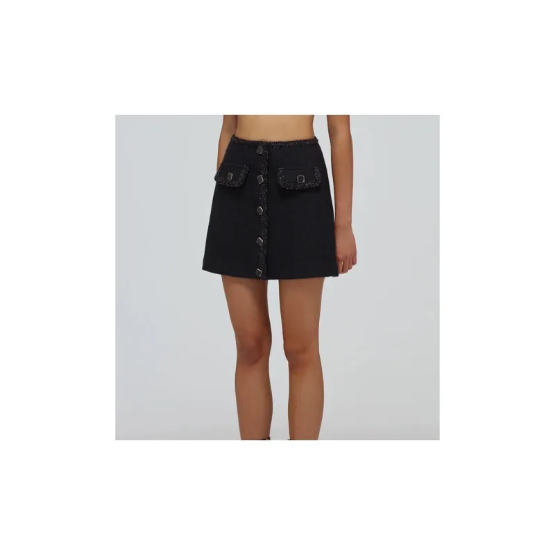 Self portrait SS22 Denim Short Skirts Women's Black-5