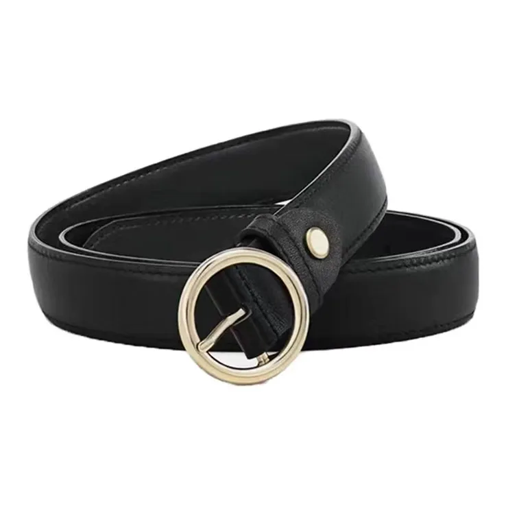 AUGTARLION Practical Lightweight Round Metal Buckle Leather Belts Women's Black Width 2.3cm-2