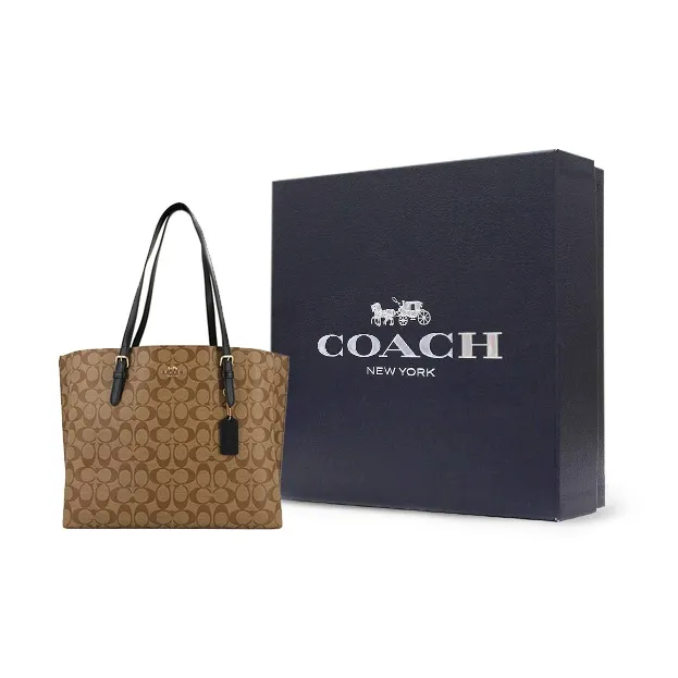 COACH Mollie Canvas With Leather Tote Bag, Shopping Bag, Handbag, Shoulder Bag Tubas Women's Khaki & Black-5
