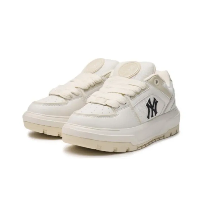 MLB Chunky Liner Anti Slip Wear Resistant Low Top Casual Shoes Unisex White Beige-2