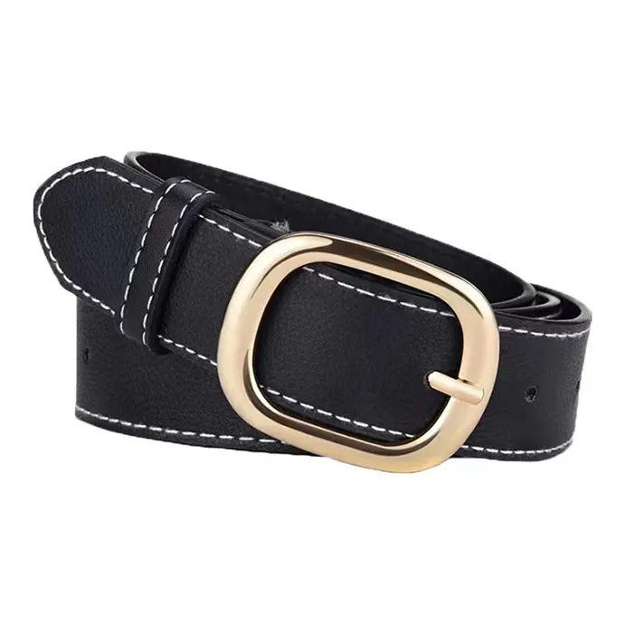 AUGTARLION Casual Individual Niche Metal Pin Buckle Leather Belts Women's Black Width 2.6cm-0