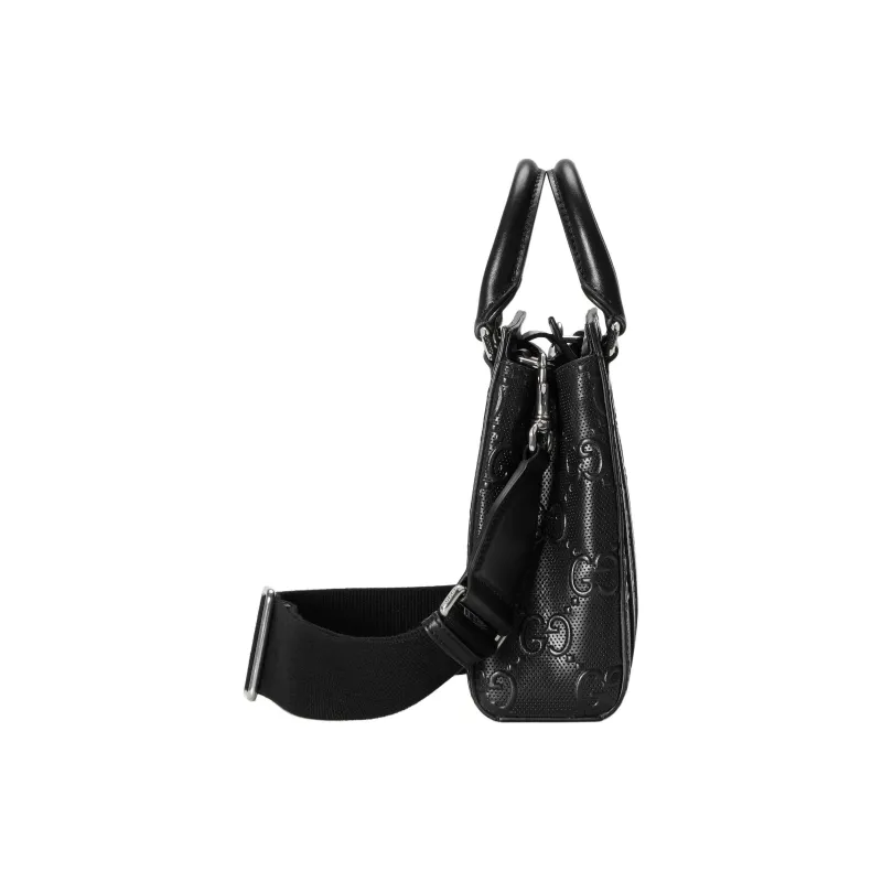 GUCCI Leather Tote Bag Shopping Bag Shoulder Bag Handbag Mini Men's Black-4