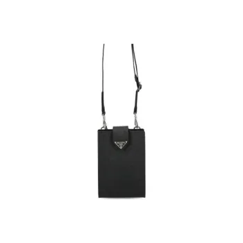 PRADA Leather Cell Phone Pouch Shoulder Bag Men's Black