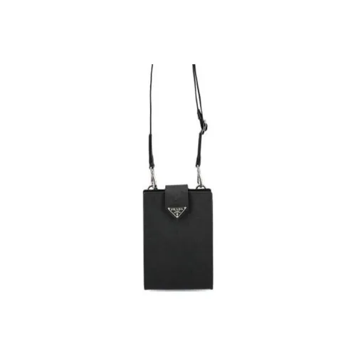 PRADA Leather Cell Phone Pouch Shoulder Bag Men's Black