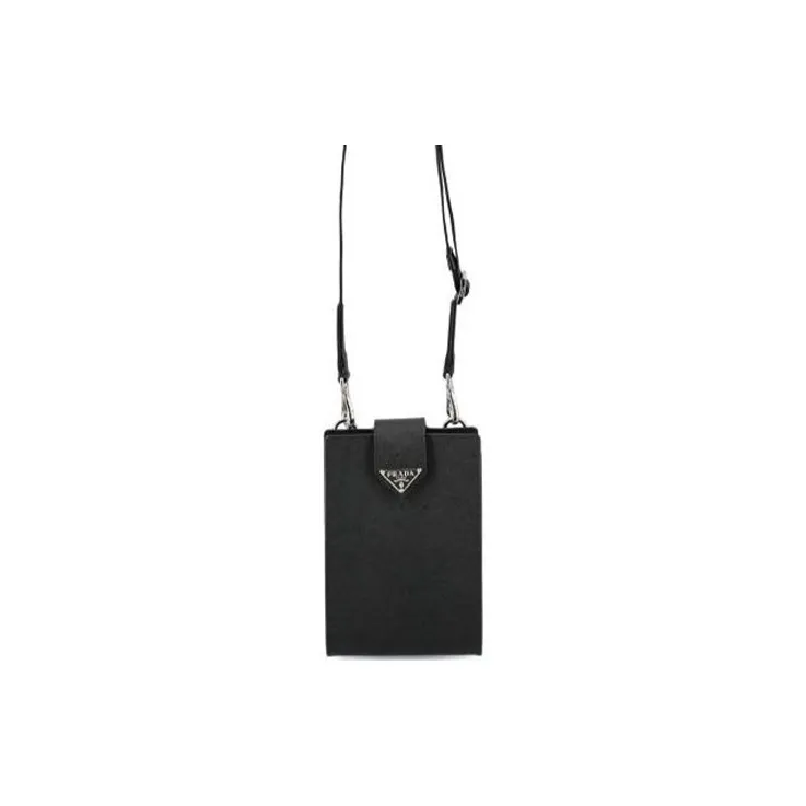PRADA Leather Cell Phone Pouch Shoulder Bag Men's Black-0