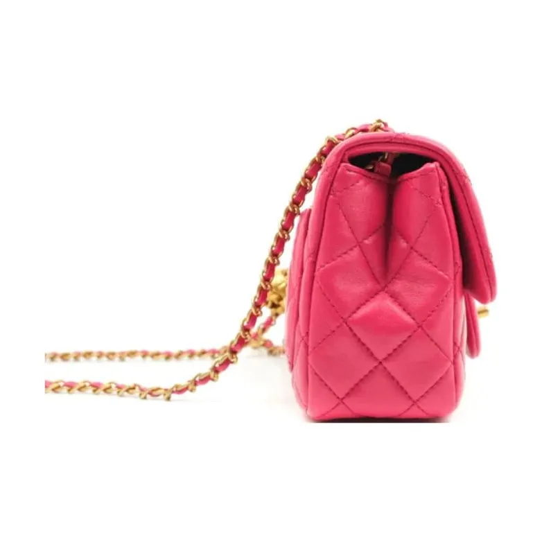 CHANEL Little Golden Ball Lambskin Flap Bag, Shoulder Bag, Crossbody Bag Mini Women's Rose Red & Deep Pink-3