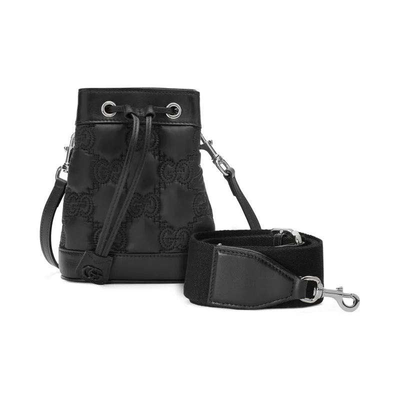 GUCCI GG Matelassé Nylon Leather Bucket Bag, Shoulder Bag, Crossbody Bag Mini Women's Black-1