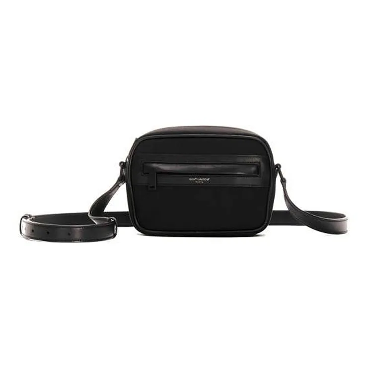 SAINT LAURENT Camp Camera Bag In Nylon And Lambskin Small Black-0