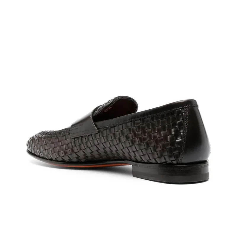 Santoni Almond Toe Woven Penny Loafers-3