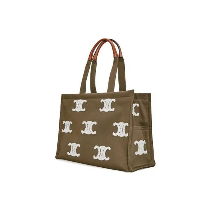 CELINE Leather One Shoulder Handbags Women's Olive Green-1