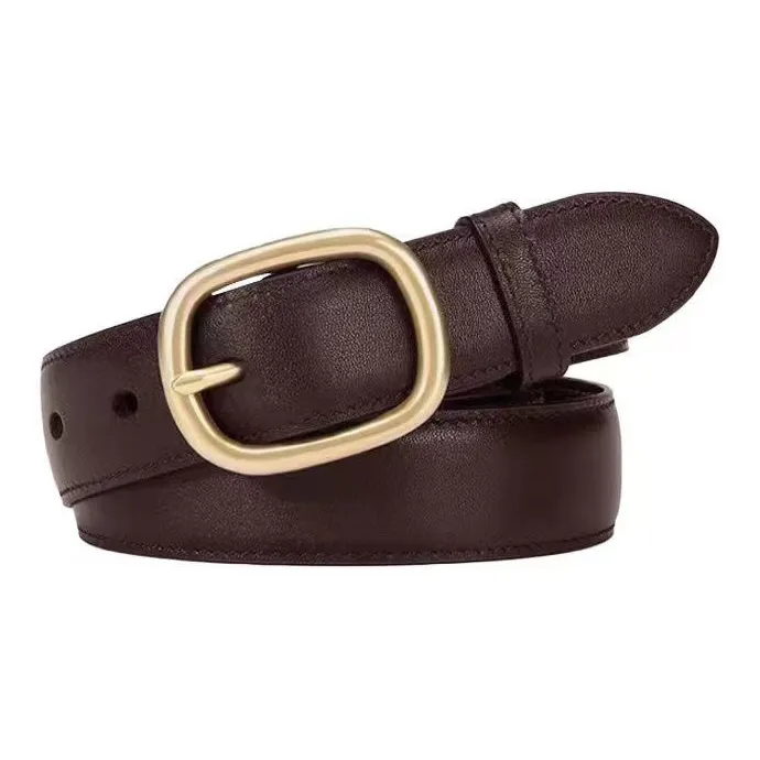 AUGTARLION Classic Minimalist Style Suit Trouser With Metal Buckle Leather Belts Women's Black/Coffee Width 2.3cm-5
