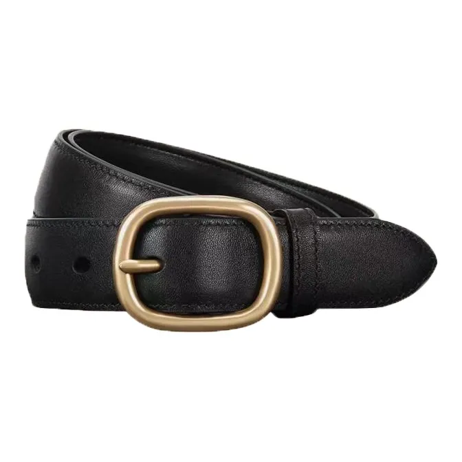AUGTARLION Classic Minimalist Style Suit Trouser With Metal Buckle Leather Belts Women's Black/Coffee Width 2.3cm-2