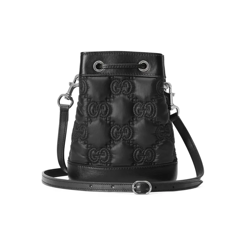 GUCCI GG Matelassé Nylon Leather Bucket Bag, Shoulder Bag, Crossbody Bag Mini Women's Black-5