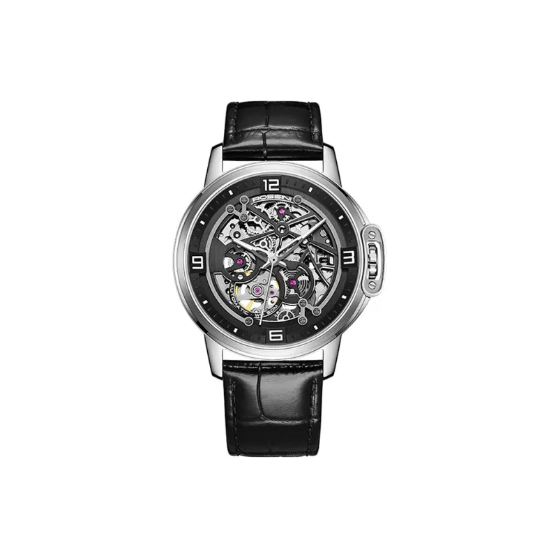 ROSSINI Medallion Collection Mechanical Movement Leather Strap Watch Men's Watches Black Dial-0